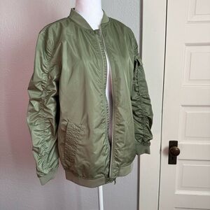 Art Class Green Bomber Jacket with Ribbed Collar